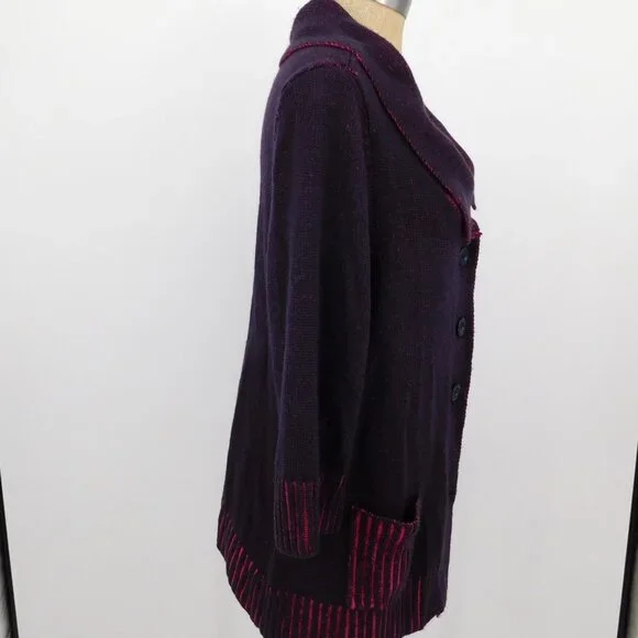 CJ Banks Sweater Women 1x Purple 3/4 Sleeve Cowl Neck Button Up Pockets Cozy - Picture 4 of 10